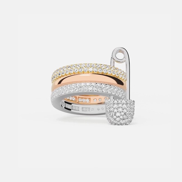 Gold and Silver Ring with Interwoven Bands and Sparkling Stones - Picture 9 of 9